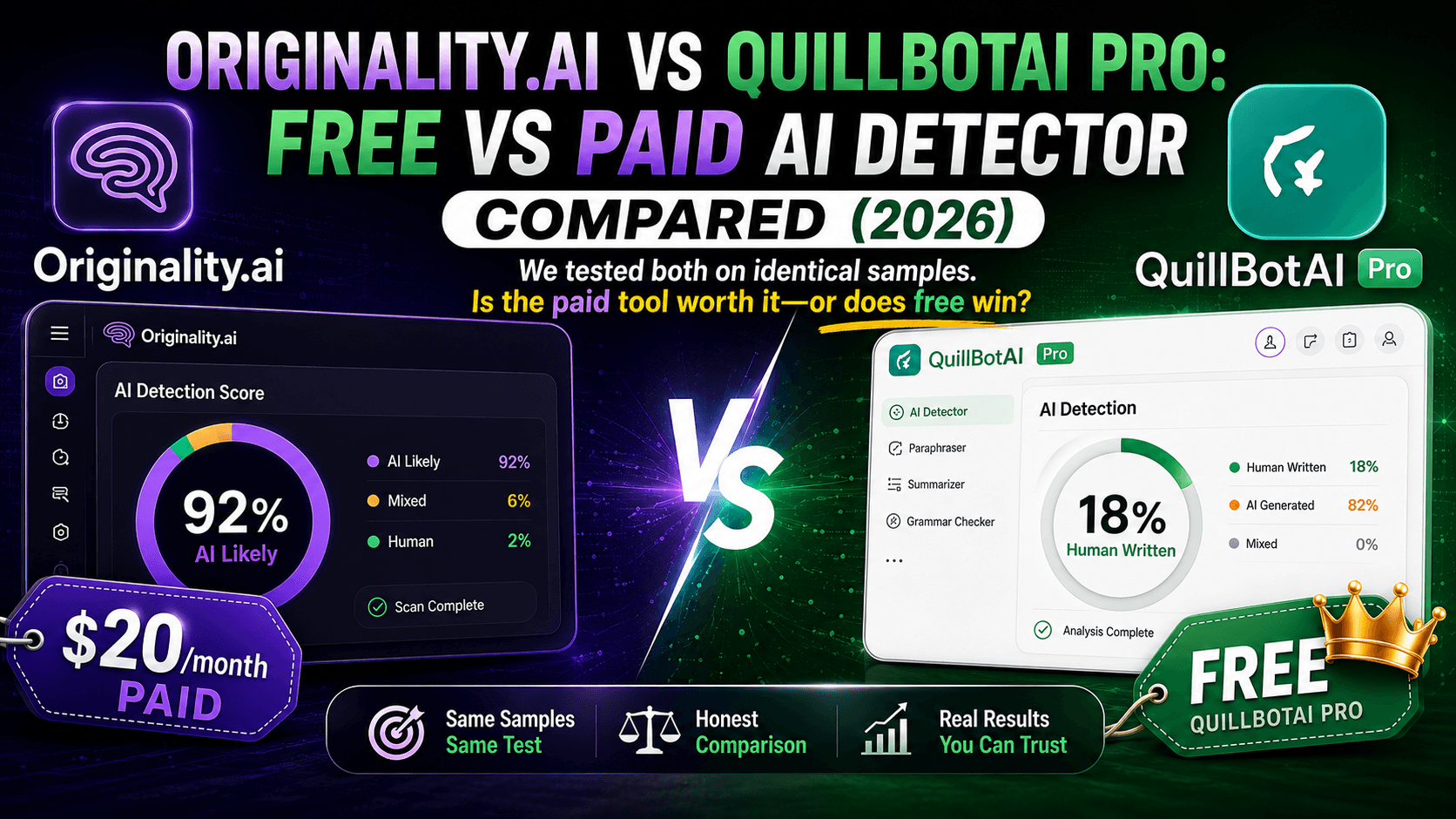 Originality.ai vs QuillBotAI Pro: Free vs Paid AI Detector Compared (2026)